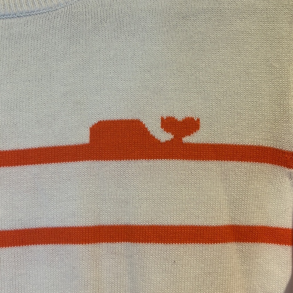 Vineyard Vines White and Orange Striped Knit Whale Sweater - Picture 2 of 6